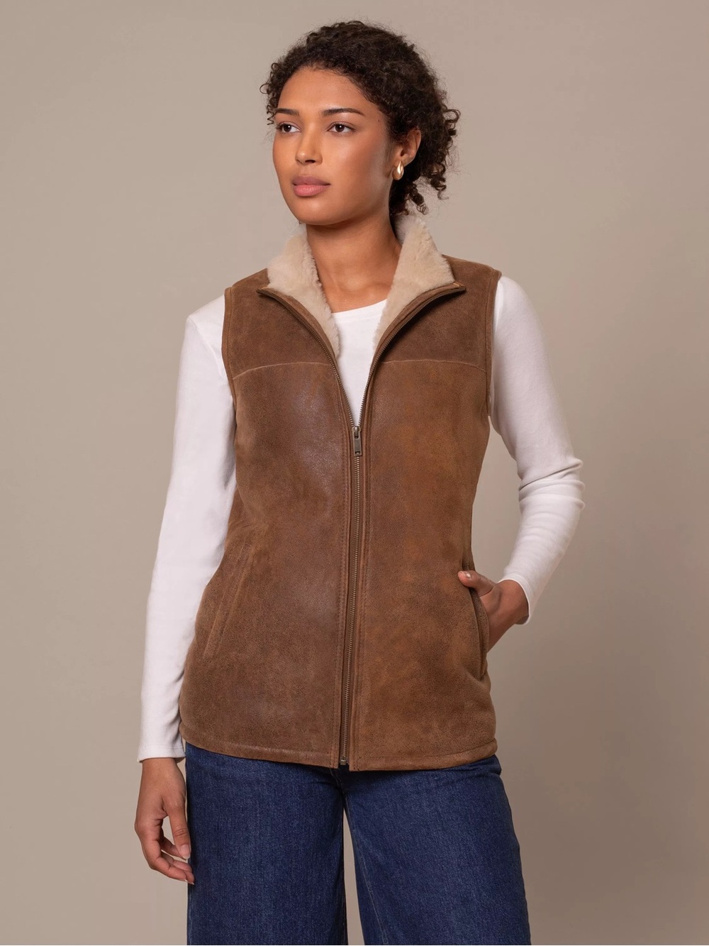 Vintage Denver Hayes Faux Suede Sherpa-Lined Vest Size M